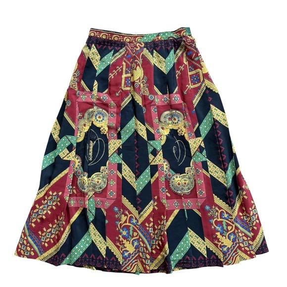 Hermes Dresses & Skirts - Vintage Hermes Paris Silk Pleated Skirt Red‎ Navy Equestrian Scarf Print 36